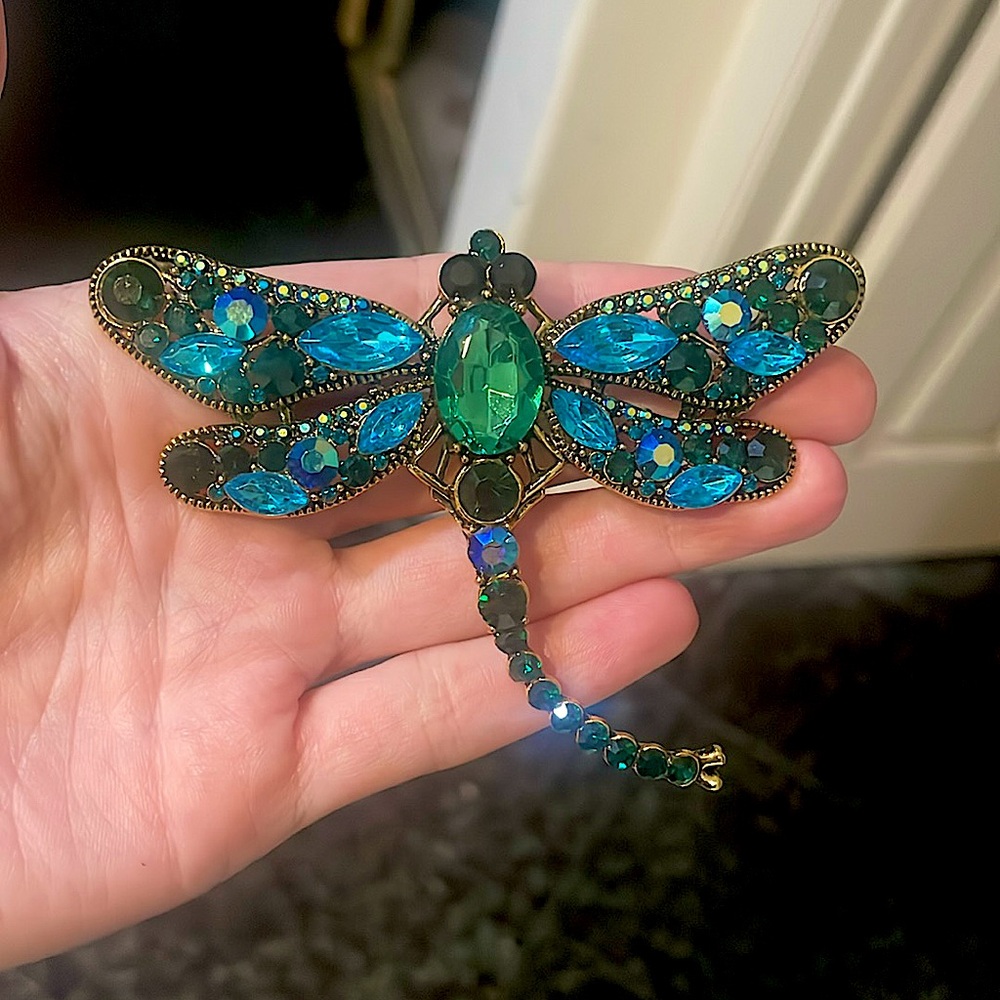 Large Rhinestone Dragonfly Brooch